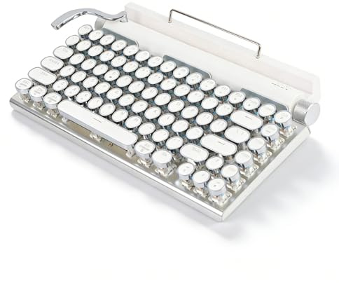 Mechanische Schreibmaschinen Tastatur, Retro Punk Gaming Tastatur mit Blauen Switches, 83 Tasten Bluetooth Kabellos für PC Desktop Computer, Weiß