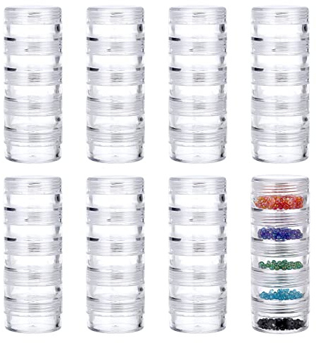 SUMTree 8 Packs 5 Slot Clear Plastic Round Storage Jars, Container for Diamond Painting, Mini Beads, etc. Mini Organizing Jar for Sewing Cosmetic Nail Powder Rhinestones