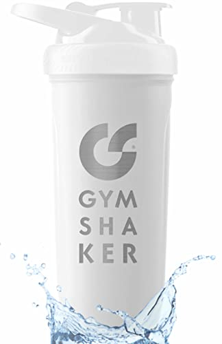 GYMSHAKER Shaker per proteine in acciaio inox - capienza di 900 ml - Espandibile fino a 700 ml - a tenuta stagna - privo di BPA - Bianco