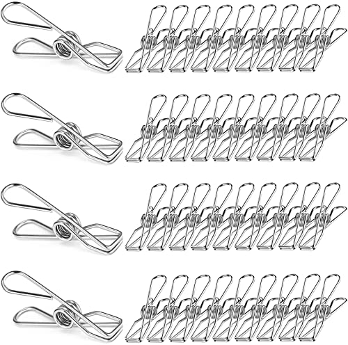 Skroad 48 Pack Clothes Pegs, Stainless Steel Laundry Hanging Clothesline Clips for Clothes, Paper Files, Snacks Seal