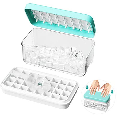 Relota Bac à Glacon Bleu, Bacs à Glaçons Silicone Peu Encombrant avec Couvercle et Pelle, Moule à Glaçons de 32 Grilles de Glaçons sans BPA, pour Whisky, Cocktail, Glaces, Boissons