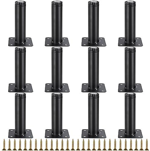GOYADA - Juego de 12 patas de muebles ajustables de 10 cm, patas de muebles redondas de metal para muebles, sofá, sofá, armario, altura ajustable 0-10 mm, con 48 tornillos