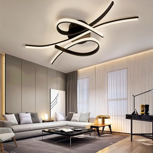 Dimmbare LED Deckenleuchte Moderne Wohnzimmerlampe Schlafzimmerlampe Decke mit Fernbedienung Innen Design Deckenbeleuchtung für Wohnzimmer Küche Arbeitszimmer Büro (Gold, Schwarz, 100CM) (Schwarz)