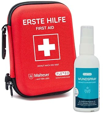 Erste Hilfe Set Outdoor nach DIN 13167 - Reiseset für Unterwegs - Wandern - Camping - Motorrad - Fahrrad - First Aid Kit für Survival und Notfall (1x Erste-Hilfe-Set Traveller + 1x Wundspray)