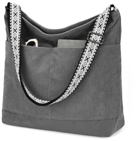 VX VONXURY Cord Tasche Damen, Shopper und Crossbody mit Reißverschluss | Ca.16L, 6 Fächer, nur 0,43 kg–leicht, robust und angenehm zu tragen, für Büro, Schule, Reisen & Freizeit geeignet