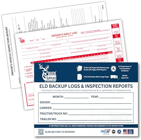 ELD Backup Driver Log Books for Truck Drivers with Detailed Driver Vehicle Inspection Report & Daily Recap - 15 Sets of Forms Per Book, 2-Ply Carbonless, 5.5 x 8.5, FMCSA Compliant, Easy Tear-Out