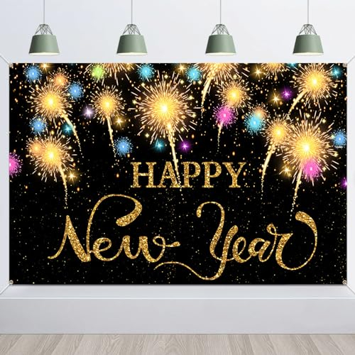 Silvester Deko 2025 Neujahrs Banner,180x110cm Extra Große Happy New Year Banner,2025 Neujahrs Hintergrund,Neujahrsdeko Silvester Party deko