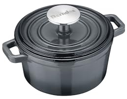 Berndes Serviertopf B.iron 0,75L mit Deckel - 14 cm - Gusseisen mit Emaillebeschichtung - Kochtopf zum Schmoren und Braten - Induktionsgeeignet - für alle Herdarten - Schwarz/Grau