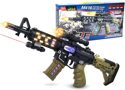 JOCOUNY Toy Machine Gun Light Up Toy with LED Lights & Sound Effect & Barrel Telescopic Actions, Pretend Play Props Toy Guns, Gifts for Boys Kids (Batteries Not Included) (JQ211)