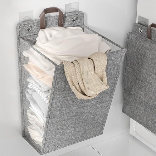 Wäschekorb, faltbarer Wäschekorb für Zuhause, Wandmontage, Badezimmer-Aufbewahrungs-Organizer mit Griffen (grau, 58 x 41 x 15 cm)