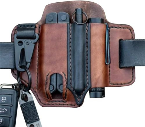 Étui multi-outils pour ceinture, organiseur de poche EDC en cuir pour homme, étui Leatherman avec porte-stylo, porte-clés, étui de lampe de poche, pochette en cuir EDC (marron)