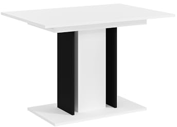 MEBLINI Esstisch Ausziehbar - Esszimmertisch Modern - Küchentisch - Säulentisch - Ausziehtisch - Dining Table - Esszimmertische - 100-140x60x75cm - Wood MINI - Weiß Matt/Schwarz Matt