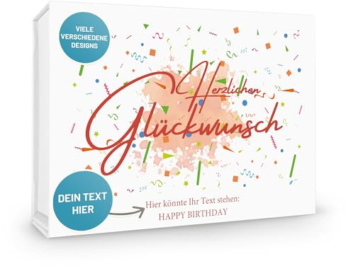 VerpackungsWelt Personalisierte Geschenk-Box Geburtstag | 31x22x10 cm | Geschenk-Karton mit Deckel & Magnet-Verschluss | 'Happy Birthday'-Motiv Nr. 10 | Geschenk-Verpackung personalisiert in Weiß