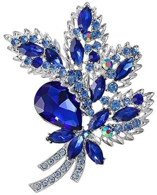 Wekuw Vierblättriges Kleeblatt Brosche 5cm Strass Brosche Damen Kristall Verkleinern Pins Anstecker Anstecknadeln Pins Schmuck Retro für Kleidung, Taschen, Rucksack, Hut (Blau（1）)