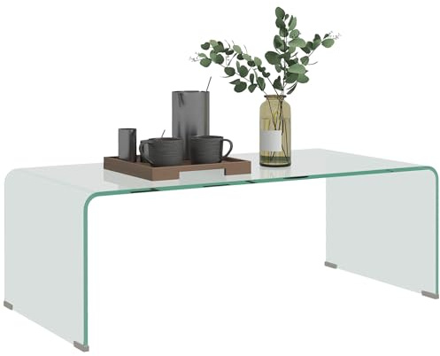 HOMCOM Tavolino da Caffè in Vetro Temperato 100x50x35 cm, Trasparente