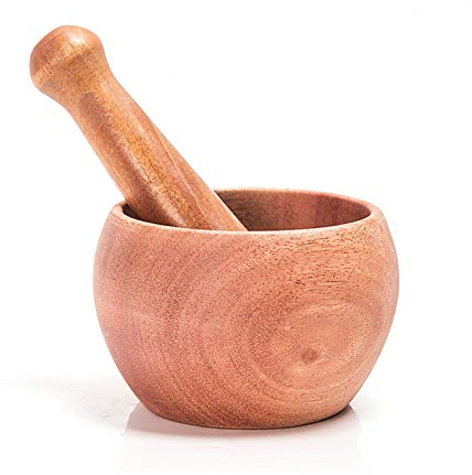 Set mortaio e pestello in legno per macinare e spezie - Macinino manuale da cucina per uso domestico