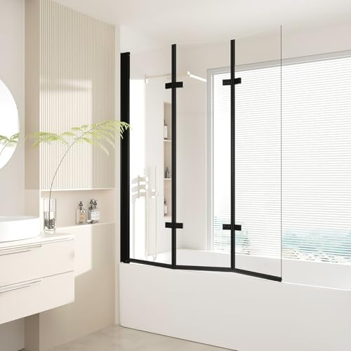 Rocienty Petra 47 W x 55 H Tub Shower Door,Foldable Bathtub Glass Door,Frameless Hinged Shower Screen with Tempered Glass Panel,Matte Black