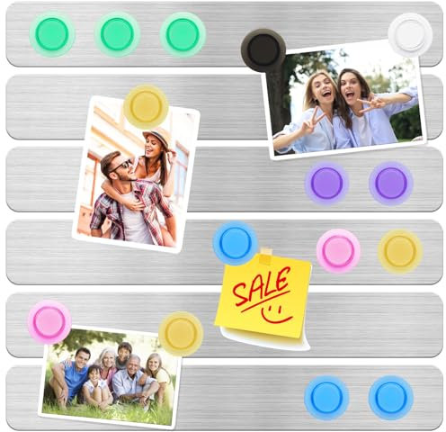 DUJEQM Magnettafel Memotafel Magnetwand Pinnwand Magnetisch Selbstklebend Magnetleiste Memoboard Edelstahl Metallband Magnetleisten Magnetboard mit 7 Magnete für Büro Fotos Fotowand Dokumente 6 Stück