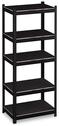 Relaxdays Étagère à Charge Lourde, HLP: 150x60x40 cm, 5 Niveaux, Acier, Meuble de Stockage, Cave, Atelier, Garage, Noire