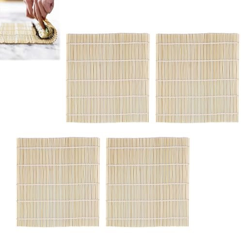 Tokaneit Persianas Enrollables para Sushi,Kit para Hacer Sushi,Esterilla Sushi,Estera de Sushi de Bambú Natural,Almohadillas de Sushi Reutilizables,Tapete de Bambú para Sushi 24 x 24cm 4 Piezas