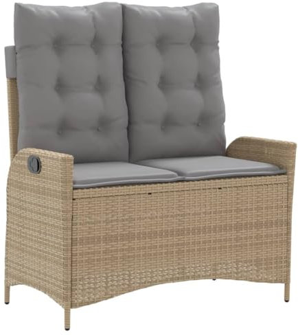 ULUYYUC Gartenhocker Bank Balkon Campingbank Picknickbank - Gartenbank Verstellbar mit Kissen Beige Poly Rattan für Terrasse Balkon Parks Garten
