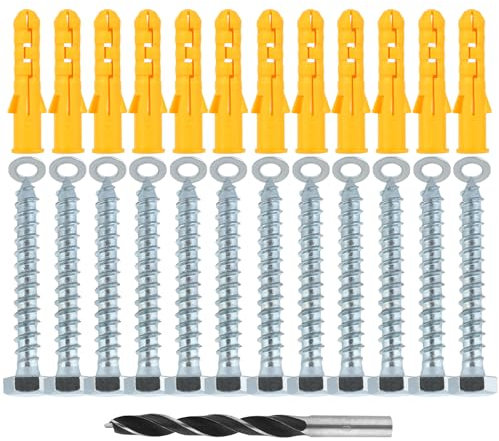 12Pcs M10x50 mm Wall Plugs and Screws Set, TV Bracket Screws and Wall Plugs, M10 Wall Plugs, Heavy Duty Wall Fixings with Coach Screw Zinc Plated and Washer, Concrete Screw for TV Bracket Aerial Mast