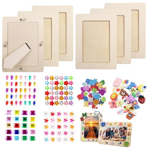 ARCPNRT Bilderrahmen Set, 6 Stück DIY Holzbilderrahmen, 20 x 14,9 cm, Holzmaserung, Farbig, Minimalistisch, Selbststehendes Design, Ideal für DIY-Projekte, Dekoration und Geschenke