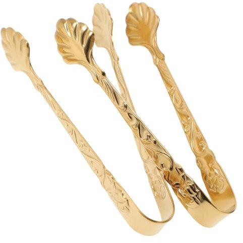 BESPORTBLE 2pcs Stainless Steel Ice Cube Tongs Compact Clamp with Embossed Design for Hotels and Afternoon Tea
