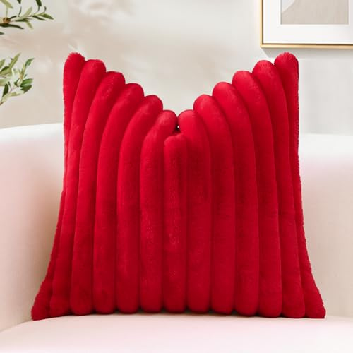 Sungeek 1 Stück Plüsch Samt Kissenbezug, Kunstpelz Weich Kissenbezüge Sofakissen Dekokissen Deko Zierkissenbezüge Flauschig Kissenhülle für Schlafzimmer Wohnzimmer (40x40cm, Rot)