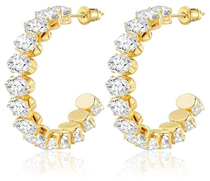 Linawe Creolen Ohrringe Edelstahl Damen, Statement Ohringe Jewelry, Hypoallergene Große Modeschmuck Ohrschmuck, Erhältlich in Gold und Silber