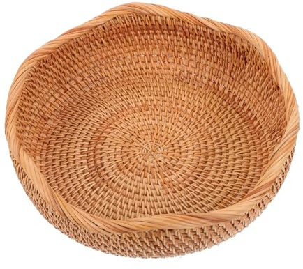 Beige Brotkorb Minimalistisch aus Rattan, Runder, für Brot und Snacks | Brotschalen zum Servieren, Rattan Küchenkorb, Gewebter Korb Mittelgroß