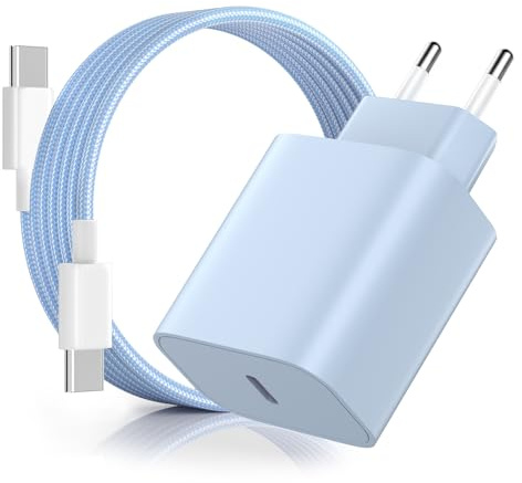 20W Chargeur pour iPhone 17/16/15, PD3.0 Chargeur USB C Charge Rapide | 20W Prise USB C Chargeur avec 2M Câble USB C pour iPhone 17/16 Pro/16 Pro Max/16 Plus/15 Pro/15 Pro Max/15 Plus - Bleu