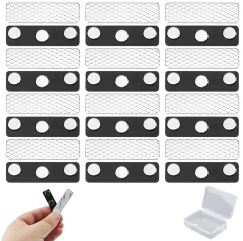 Suevut 16 Pairs Magnetic Curtain Closure, Blackout Blind Accessory with Storage Box, Strong Adhesive Magnet Clips for Blinds Curtain Closure, DIY ID Badge Pin Holder for Fabric and Lapel Use