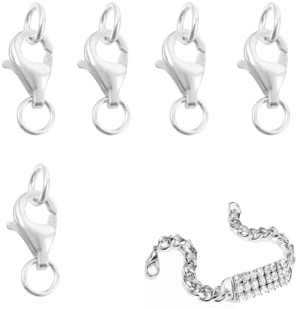 5 Sets Lobster Clasps,Silver Personalized Bracelet Clasp,Nickel-Free Hypoallergenic Necklace Clasp,Multi-Pack Jump Rings and Clasps,for Jewelry Making Necklaces & Bracelets,DIY Jewellery Supplies