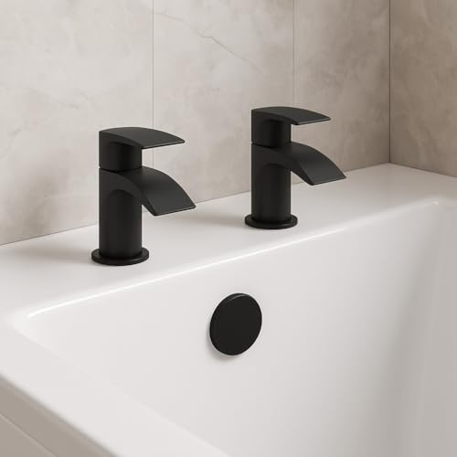 Belantia Matt Black Bath Taps | Pair of Taps | Matt Black Finish | Hot and Cold | Suitable for Bath | Lever Handle Design | Deck Mounted |