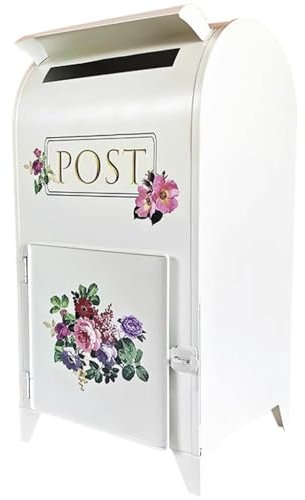 Standing Wrought Iron Mailbox, Outdoor Floral Letter Box, Modern Decorative Piece For Home, Office & Storefront
