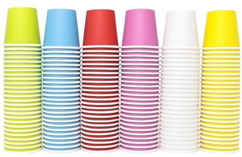 ZHYOPING 150PCS 2oz/50ml Disposable Paper Cups – Small Colourful Mini Cups for Bathroom Mouthwash, Espresso, Sampling, Condiment, Party, Kids Crafts, Jelly, Sauce – Hot & Cold Beverage Cups, 6 Colours