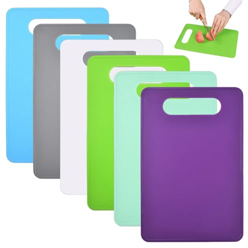 6 Stück Kunststoff Schneidebrett Rutschfest, 29 x 19cm Brettchen Spülmaschinenfest BPA Frei, Antibakteriell Schneidebretter Set, Frühstücksbretter Kunststoff für Fisch Gemüse Obst Fleisch Brot