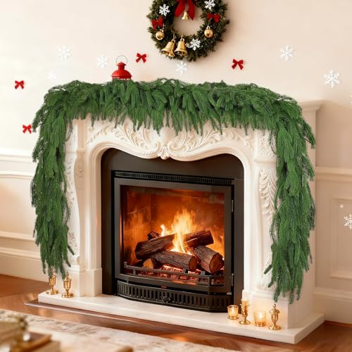Tannengirlande Künstlich wie echt, 180cm Künstliche Tannengirlande Spritzguss Tannenzweige Girlande Tannen Weihnachtsgirlande Deko Weihnachten Tannengrün Winter für Treppe, Kamin,Tisch