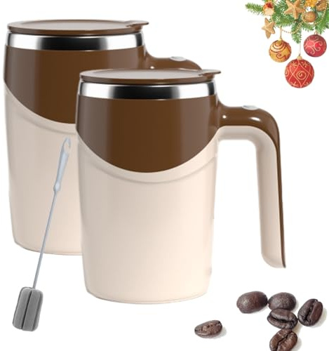 Automatisk magnetisk omrörande kaffemugg, 2026 ny självrörande kaffemugg med lock, uppladdningsbar rostfritt stål elektrisk självrörande mugg, mixningsmuggar roterande kopp för kaffe, mjölk (2 st