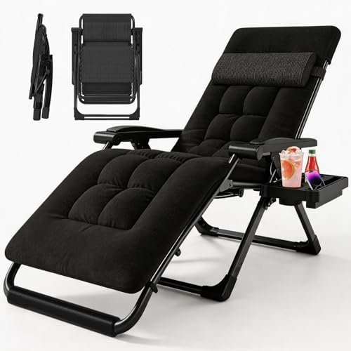 Liegestuhl klappbar, Deckchair,Gartenliege wetterfest,Outdoor Relaxsessel mit Liegefunktion,Verstellbare Rückenlehne, Nackenkissen,200 kg,Sonnenliege klappbar für Balkon,Strand,Pool (Schwarz,72 cm)