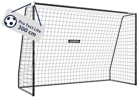 HUDORA Portería de fútbol Pro Tect 300 Lite – portería de fútbol con Bastidor Acolchado para Exteriores – Montaje rápido con Sistema Clic – Estructura de Acero Resistente para niños y jóvenes – Negro