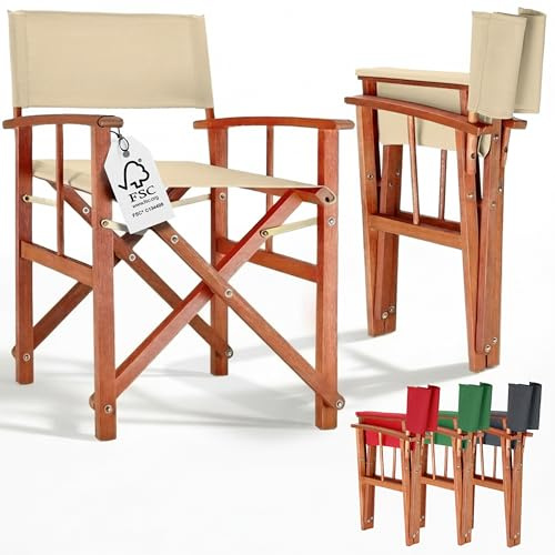 Casaria® Sedia da Regista Pieghevole Legno di Eucalipto Certificato FSC® Braccioli Tessuto Lavabile Altezza di Seduta 46cm Capacità di Carico fino a 160kg Sedia Giardino Esterno
