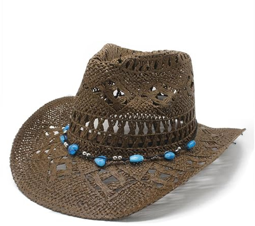 Cowboy Hat for Women Summer Beach Straw Hat with Wide Brim Comfortable Western Style Hollow Out Sun Hats Summer Breathable Travel Outdoor Cowboy Hats for Ladies Holiday and Daily Wear