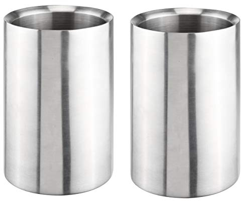 Bambelaa! Weinkühler Edelstahl Hoch Doppelwandig Sektkühler Flaschenkühler Getränkekühler Kühler Für Wein Champagner Sekt (Edelstahl Gebürstet (ca. 12 x 19 cm), 2 Stück)