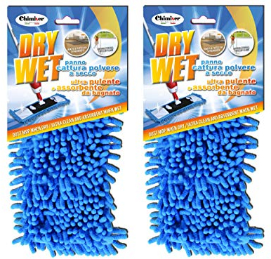 Chimiver Panno microfibra con frange cattura polvere, ultra pulente ed assorbente adatto per Alfred Spray Mop PANNO DRY WET KIT 2 Pezzi | Set da 2 panni misure: L.40cm X H.12cm. Tasche: 40cmX10.