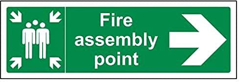 V Safety 17022BJ-R2 Fire Assembly Point Arrow Right Sign - Landscape - 450mm x 150mm - 2mm Rigid Plastic