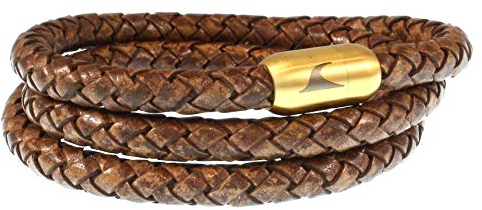 WAVEPIRATE® Echt Leder-Armband Storm F Cognac/Gold 62 cm Edelstahl-Verschluss in Geschenk-Box Surfer Männer Herren