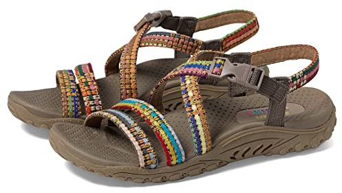 Skechers Women's Reggae-Sew Me-Boho Woven Strappy Slingback Sandal, Taupe/Multi, 7