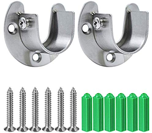 Rundrohr-Halterung für Schrankrohr-Stange,2 Stück Kleiderschrank Kleiderstange Spurstangenkopf Silber Ton mit Schrauben, U-Form (25mm)